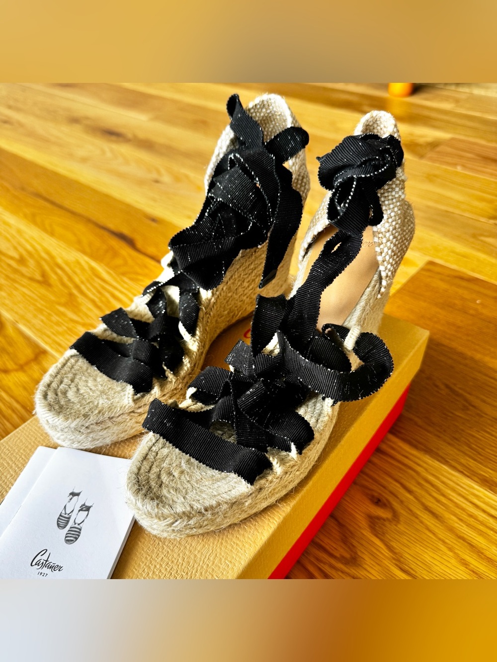Castañer Black Strappy Wedge Espadrille Sandals NIB Size 8-8.5 US